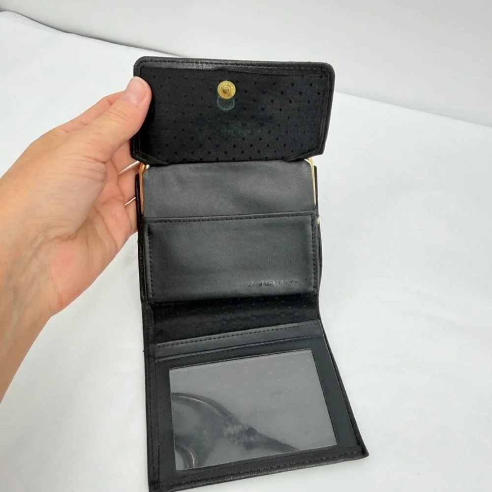 Princess Gardner Wallet Genuine Lambskin Kisslock Trifold VTG Black